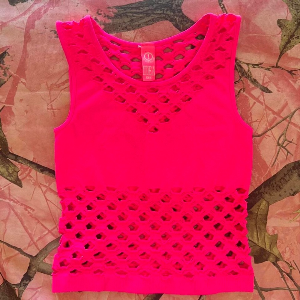 y2k fishnet cut out hot pink rave crop top